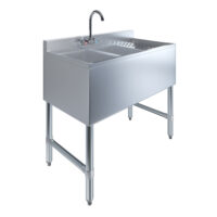 2 Compartment Under Bar Sink With 12″ Right Drainboard and Faucet – 36″ X 18 3/4″