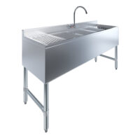 3 Compartment Under Bar Sink With 12″ Left and Right Drainboards and Faucet – 60″ X 18 3/4″