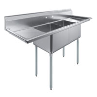 18″ X 18″ X 12″ with 18″ Left and Right Drainboards Two Compartment Stainless Steel Commercial Kitchen Prep & Utility Sink | NSF