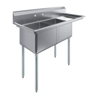 18″ X 18″ X 12″ with 18″ Right Drainboard Two Compartment Stainless Steel Commercial Kitchen Prep & Utility Sink | NSF