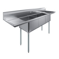 18″ X 18″ X 12″ with 18″ Left and Right Drainboards Three Compartment Stainless Steel Commercial Kitchen Prep & Utility Sink | NSF