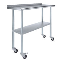 18″ X 48″ Stainless Steel Work Table with 1.5″ Backsplash and Casters | Metal Kitchen Food Prep Table | NSF
