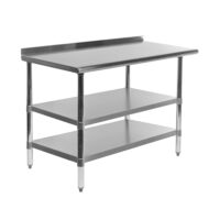 18″ X 36″ Stainless Steel Work Table with 1.5″ Backsplash and 2 Shelves | Metal Kitchen Food Prep Table | NSF