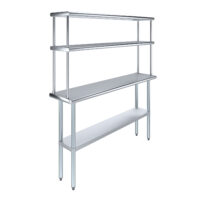 14″ X 60″ Stainless Steel Work Table with 12″ Wide Double Tier Overshelf | Metal Kitchen Prep Table & Shelving Combo