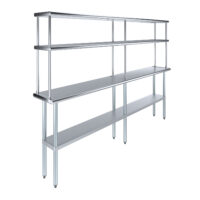 14″ X 96″ Stainless Steel Work Table with 12″ Wide Double Tier Overshelf | Metal Kitchen Prep Table & Shelving Combo