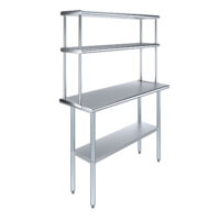 18″ X 48″ Stainless Steel Work Table with 12″ Wide Double Tier Overshelf | Metal Kitchen Prep Table & Shelving Combo