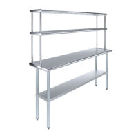 18″ X 72″ Stainless Steel Work Table with 12″ Wide Double Tier Overshelf | Metal Kitchen Prep Table &Shelving Combo