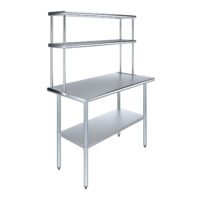 24″ X 48″ Stainless Steel Work Table with 12″ Wide Double Tier Overshelf | Metal Kitchen Prep Table & Shelving Combo