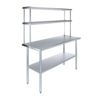 24″ X 60″ Stainless Steel Work Table with 12″ Wide Double Tier Overshelf | Metal Kitchen Prep Table & Shelving Combo