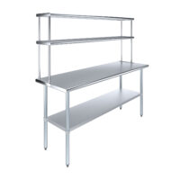 24″ X 72″ Stainless Steel Work Table with 12″ Wide Double Tier Overshelf | Metal Kitchen Prep Table & Shelving Combo