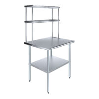 30″ X 36″ Stainless Steel Work Table with 12″ Wide Double Tier Overshelf | Metal Kitchen Prep Table & Shelving Combo
