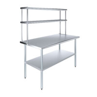 30″ X 60″ Stainless Steel Work Table with 12″ Wide Double Tier Overshelf | Metal Kitchen Prep Table & Shelving Combo