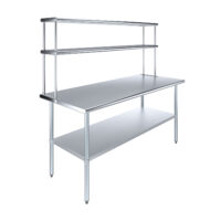 30″ X 72″ Stainless Steel Work Table with 12″ Wide Double Tier Overshelf | Metal Kitchen Prep Table & Shelving Combo