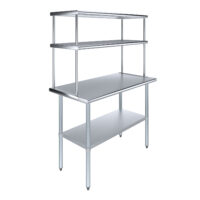 24″ X 48″ Stainless Steel Work Table with 18″ Wide Double Tier Overshelf | Metal Kitchen Prep Table & Shelving Combo