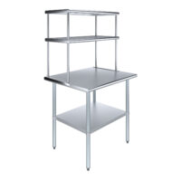 30″ X 36″ Stainless Steel Work Table with 18″ Wide Double Tier Overshelf | Metal Kitchen Prep Table & Shelving Combo