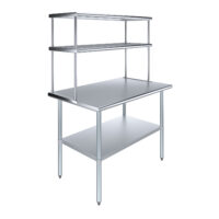 30″ X 48″ Stainless Steel Work Table with 18″ Wide Double Tier Overshelf | Metal Kitchen Prep Table & Shelving Combo