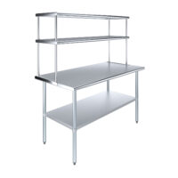 30″ X 60″ Stainless Steel Work Table with 18″ Wide Double Tier Overshelf | Metal Kitchen Prep Table & Shelving Combo